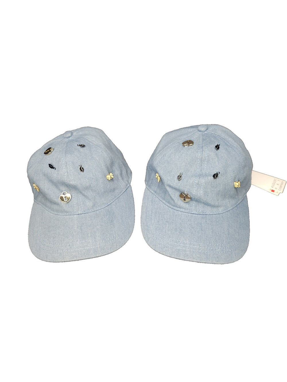 Lot of 2 August Hat Company Womens Denim Baseball Cap w/charms Light Denim